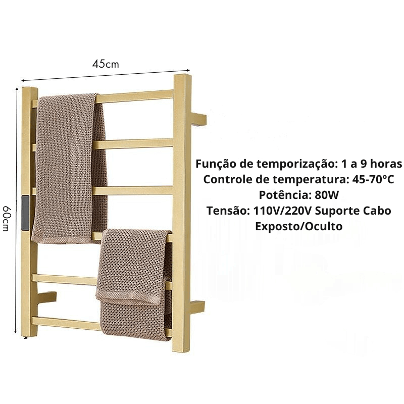 Toalheiro Térmico Elegance Aço Inoxidável Display Digital Fiação Oculta/Exposta Branco