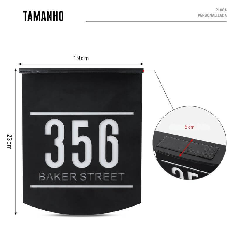 Placa Personalizada de Endereço com Luminária Solar Ligth Nigth