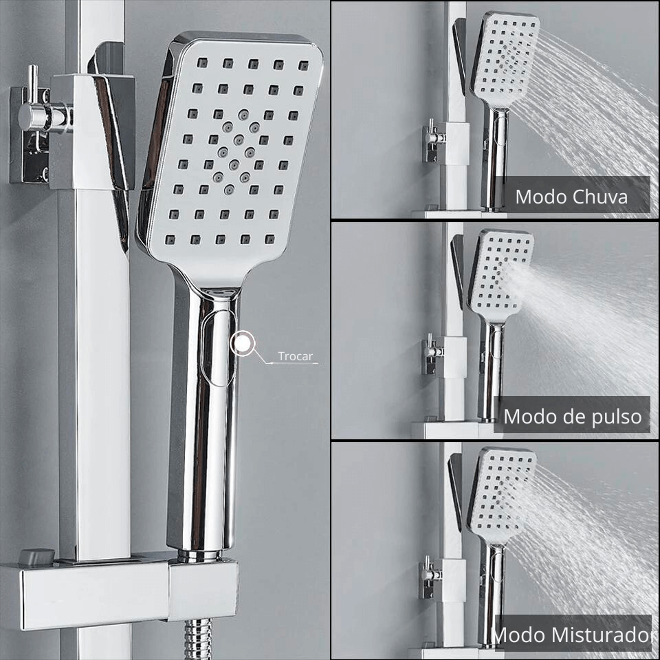 Chuveiro Completo Cromado - Misturador Com Termostato e Display Digital