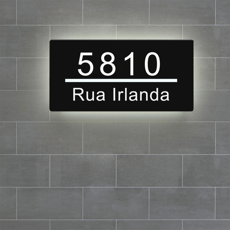 Placa de Endereço Personalizada Moderna C/ Iluminação Luminare
