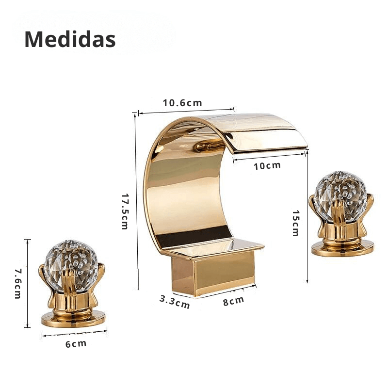 Torneira Para Lavabo e Banheiro Luxury Golden Waterfall - Cuba Baixa