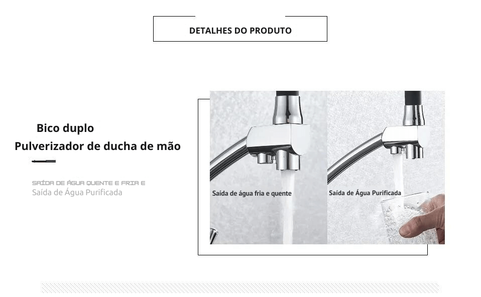 Torneira Gourmet Com Saída Para Água Filtrada Monocomando Quente e Fria Elegance Arc