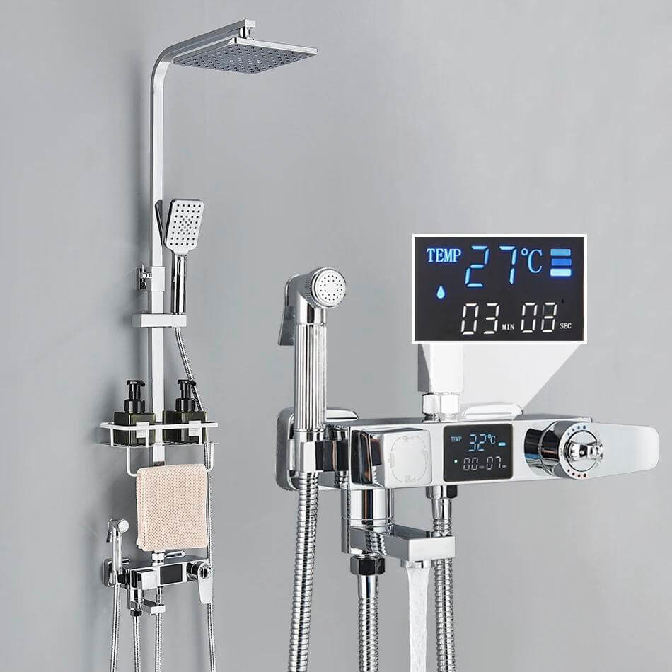 Chuveiro Completo Cromado - Misturador Com Termostato e Display Digital