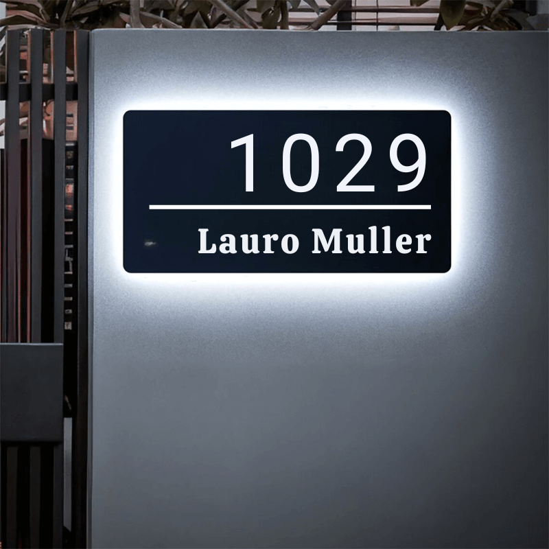 Placa de Endereço Personalizada Moderna C/ Iluminação Luminare