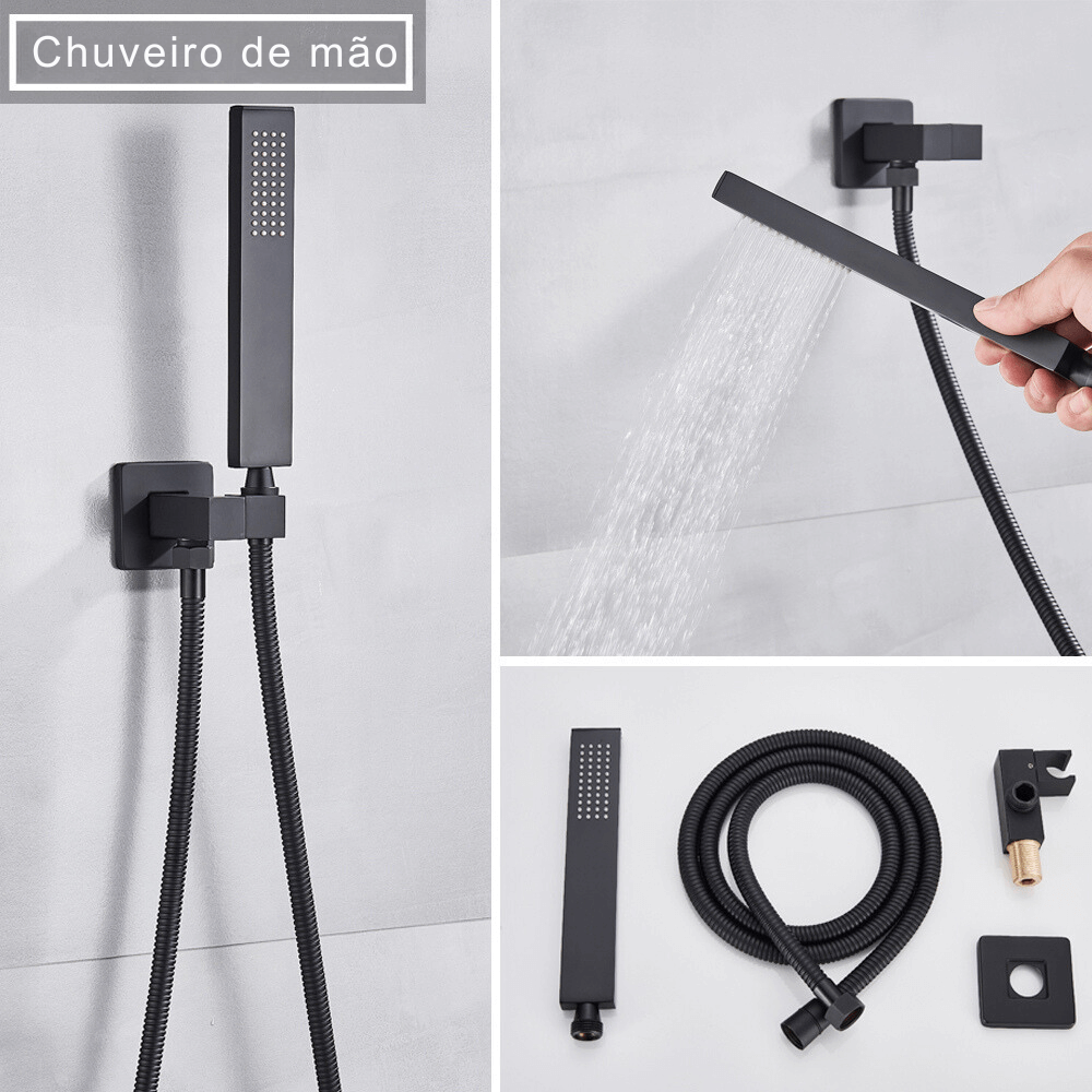 Chuveiro de Teto / Parede RainFall Monocomando Display Digital e Termostato Kit Completo