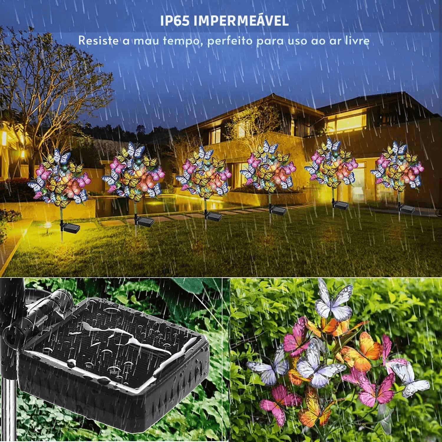 Luminária de Led Solar À Prova D'Água  Borboletas e Flores
