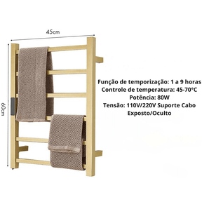 Toalheiro Térmico Elegance Aço Inoxidável Display Digital Fiação Oculta/Exposta Dourado