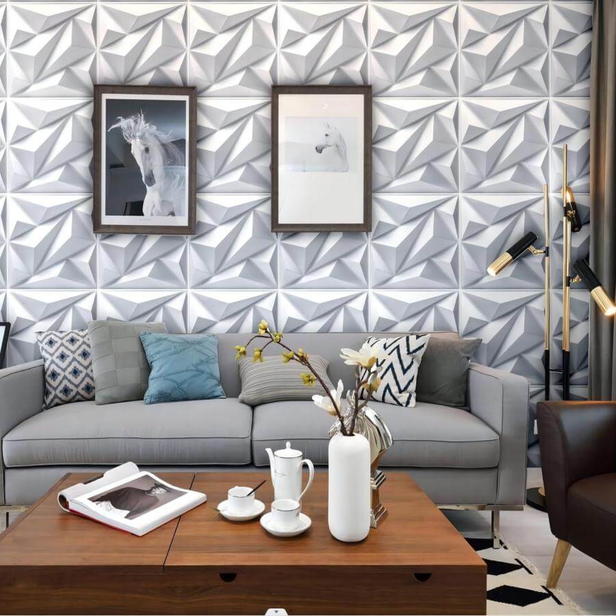 Painel de Parede Decorativo 3D com Design Diamante com 12 unidades