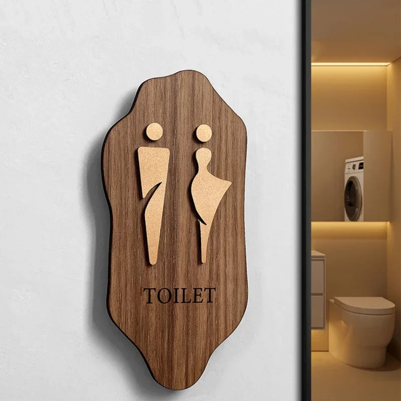 Placas de Indicação Para Banheiro Adesiva Elegante Wood