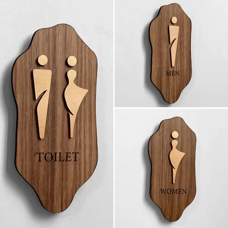 Placas de Indicação Para Banheiro Adesiva Elegante Wood