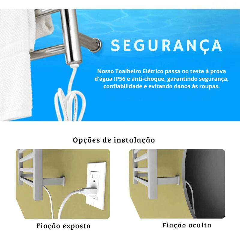 Toalheiro Térmico Aço Inoxidável Display Digital e WiFi Fiação Oculta/Exposta Rose Gold
