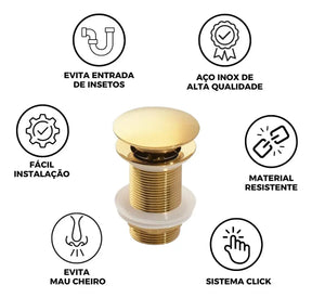 Válvula Click Aço Inox Para Cuba Dourada